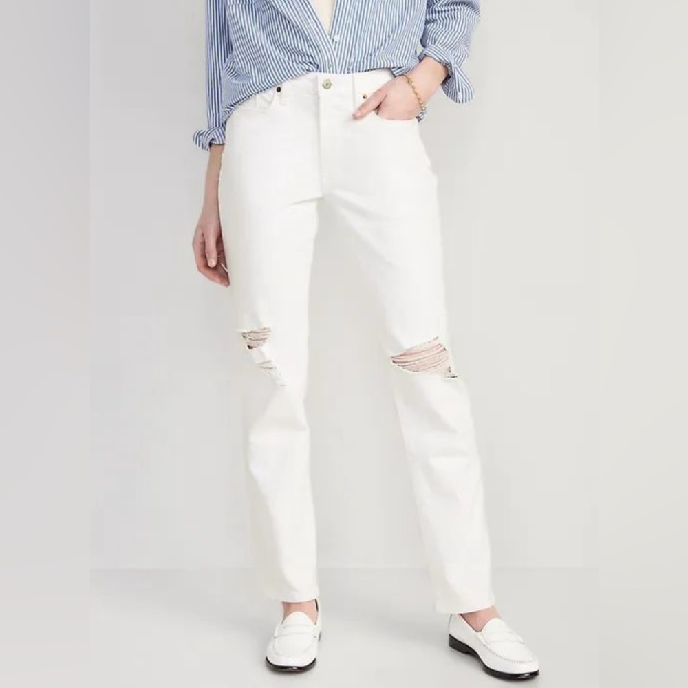 Old Navy High-Waisted OG Straight White-Wash Ripped denim jeans women's size 12